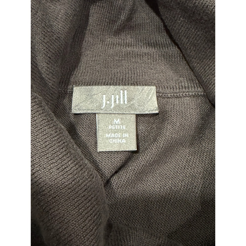 J. Jill Silk Cotton Blend Turtleneck Sweater Taupe Brown Shirred Petite Medium - Picture 4 of 6